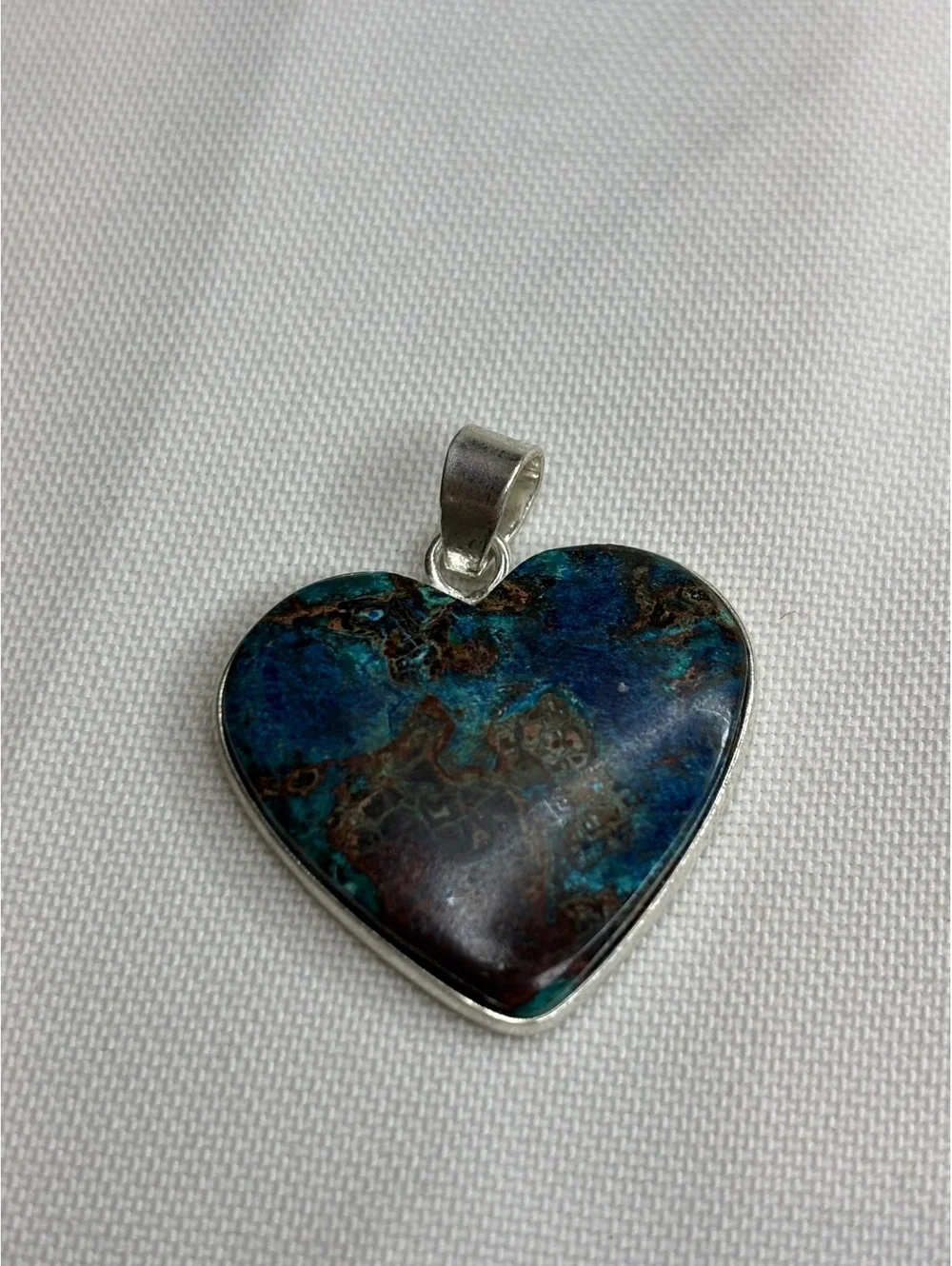 Chrysocolla 925 Pendant, Heart Gem, Green Blue Gemstone, Natural Stone Jewelry